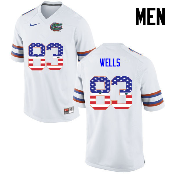 Men Florida Gators #83 Rick Wells College Football USA Flag Fashion Jerseys-White - Click Image to Close